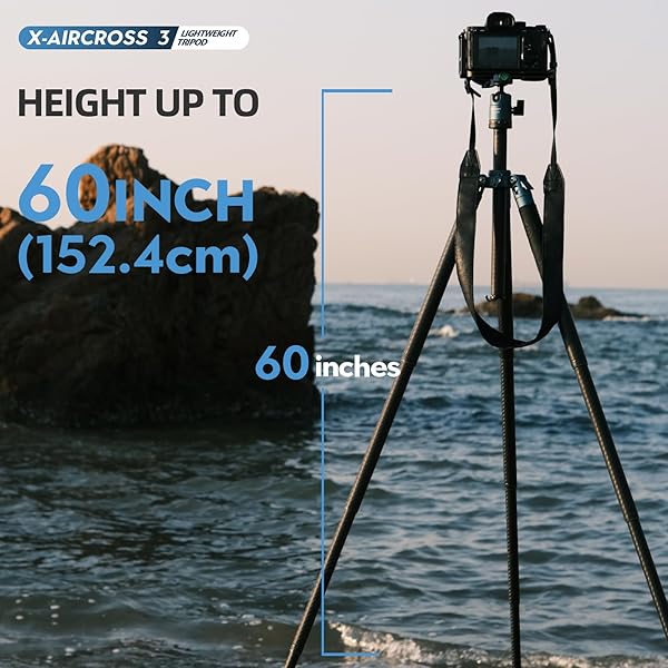 Fotopro Fotopro Carbon Fiber Tripod 60 Inch 360 Degree Ball Head Quick Release Plate Lightweight Camera Tripod for Travel Tripod Folded Height Only 14.2",Max Loads up to 22lbs,Blue - View 4 of 8