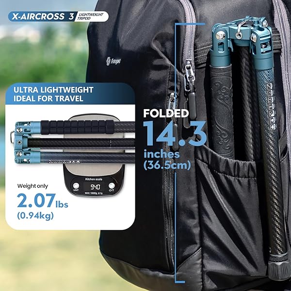 Fotopro Fotopro Carbon Fiber Tripod 60 Inch 360 Degree Ball Head Quick Release Plate Lightweight Camera Tripod for Travel Tripod Folded Height Only 14.2",Max Loads up to 22lbs,Blue - View 5 of 8