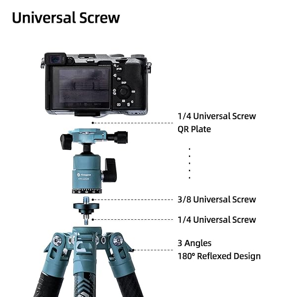 Fotopro Fotopro Carbon Fiber Tripod 60 Inch 360 Degree Ball Head Quick Release Plate Lightweight Camera Tripod for Travel Tripod Folded Height Only 14.2",Max Loads up to 22lbs,Blue - View 8 of 8