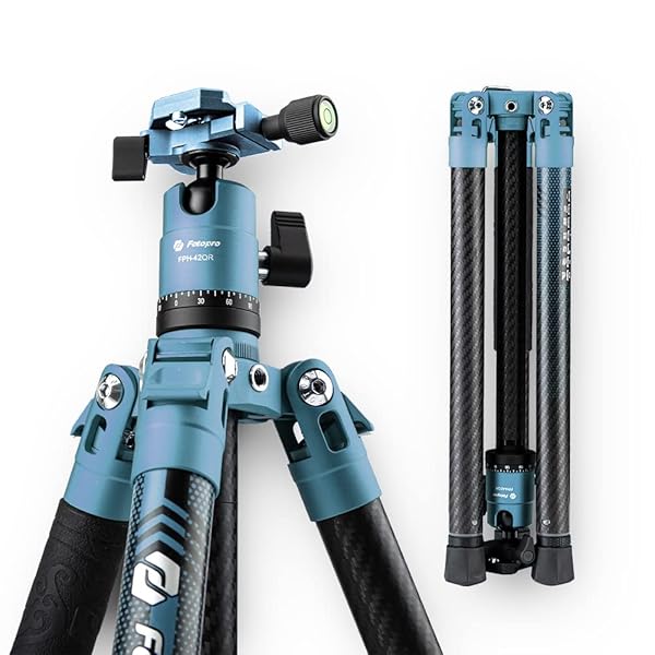 Fotopro Fotopro Carbon Fiber Tripod 60 Inch 360 Degree Ball Head Quick Release Plate Lightweight Camera Tripod for Travel Tripod Folded Height Only 14.2",Max Loads up to 22lbs,Blue - View 2 of 8