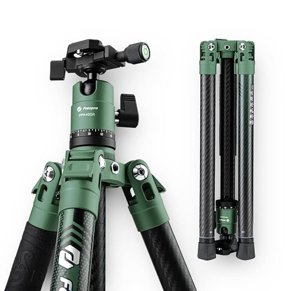 Fotopro Fotopro Carbon Fiber Tripod 60 Inch 360 Degree Ball Head Quick Release Plate Lightweight Camera Tripod for Travel Tripod Folded Height Only 14.2",Max Loads up to 22lbs,Green - View 3 of 8