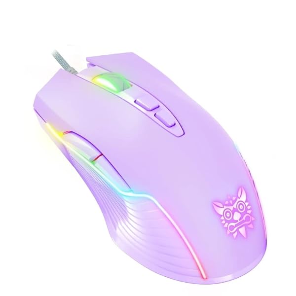 NEWSTYP NEWSTYP Cute RGB Wired Gaming Mouse 6400 DPI Breathing LED Optical USB 7 Buttons Pink Mice for Laptop PC Desktop Purple