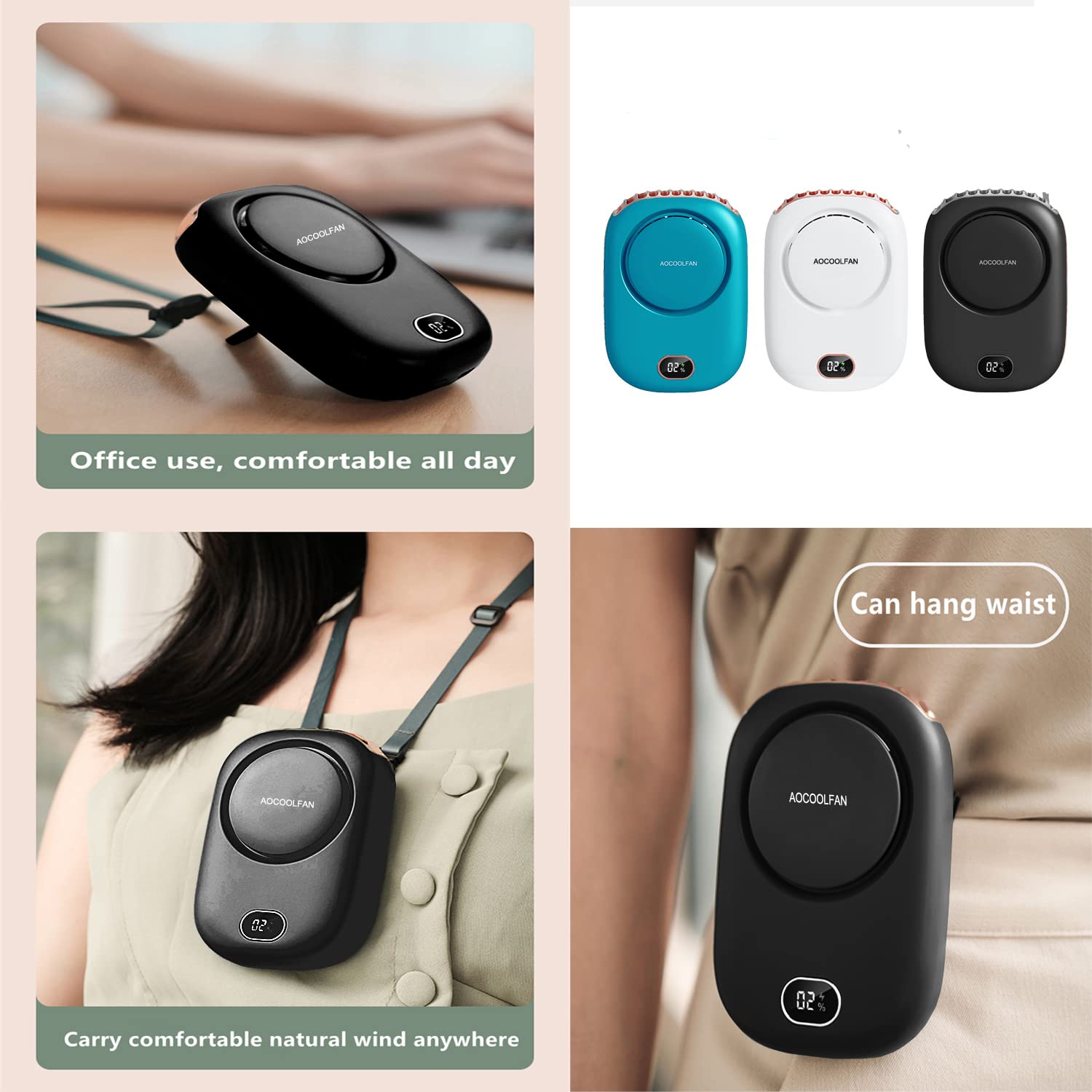 AOCOOLFAN Portable Neck Fan Mini Handheld USB Rechargeable 3 Speed Personal Fan for Travel Home Office Outdoor Use Black - View 4 of 6