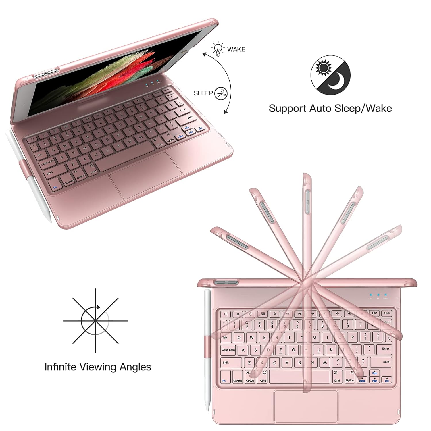 TQQ TQQ Touch iPad 9th Generation Case with Keyboard and Trackpad 360 Rotatable Protective Cover Rose Gold - View 4 of 7