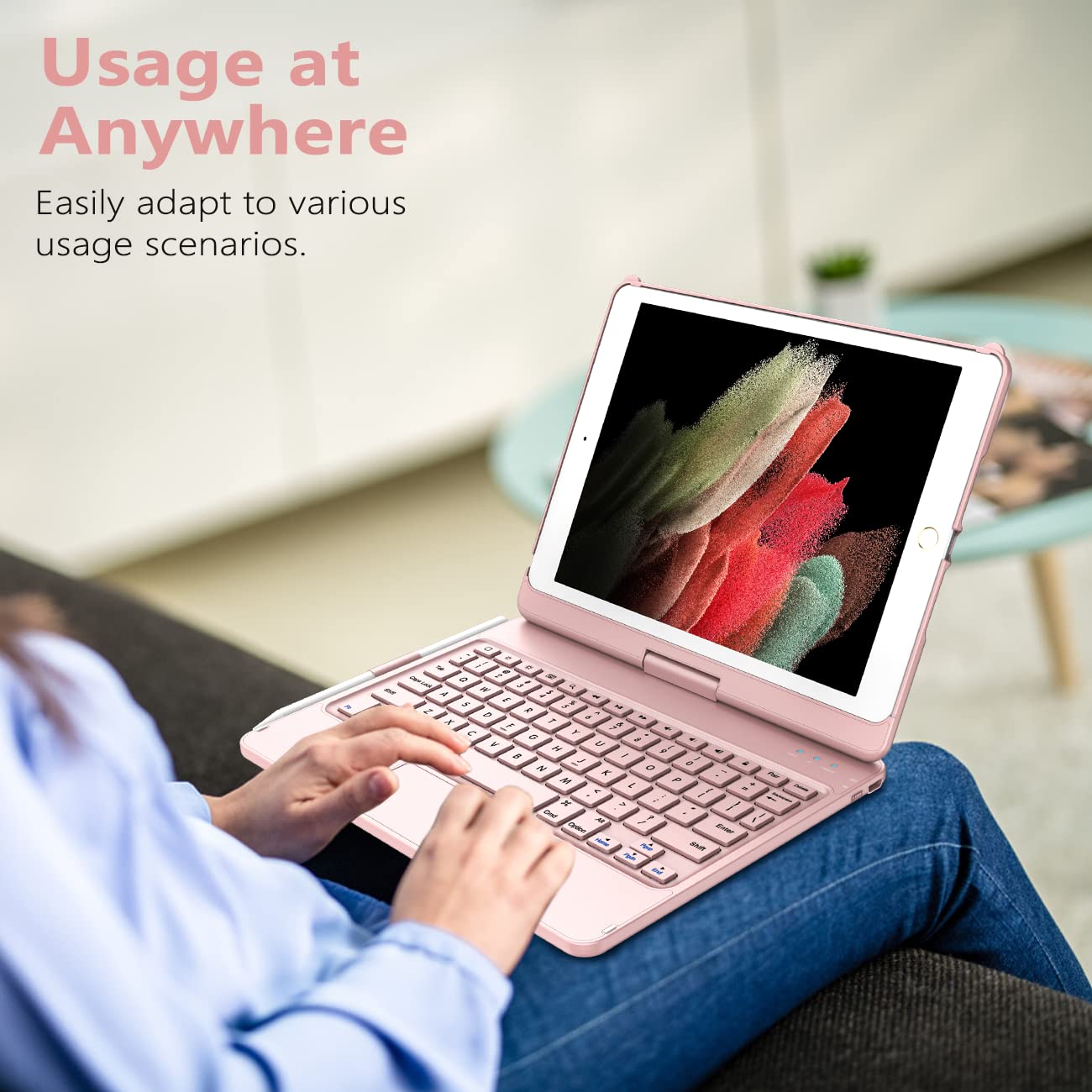 TQQ TQQ Touch iPad 9th Generation Case with Keyboard and Trackpad 360 Rotatable Protective Cover Rose Gold - View 6 of 7