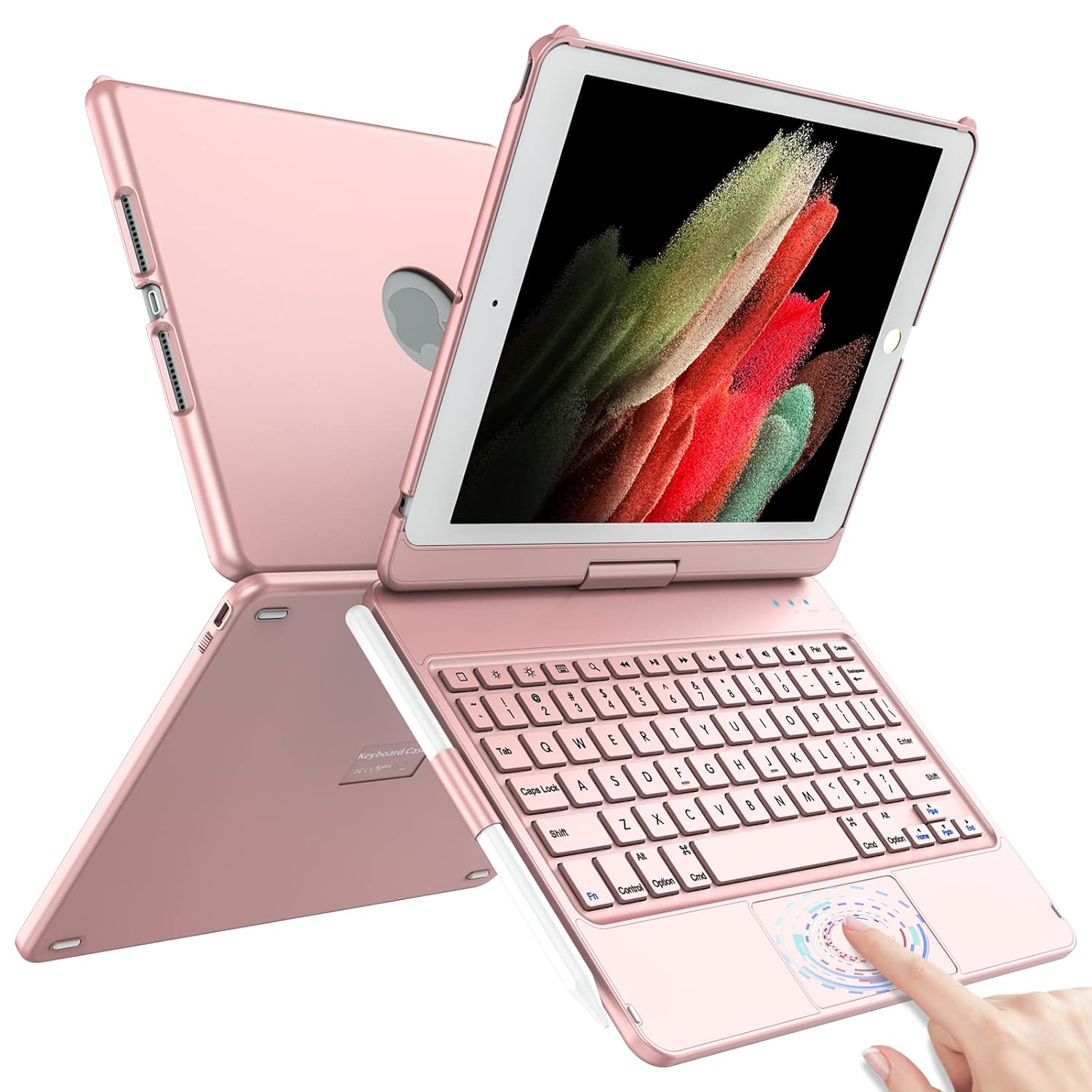 TQQ TQQ Touch iPad 9th Generation Case with Keyboard and Trackpad 360 Rotatable Protective Cover Rose Gold