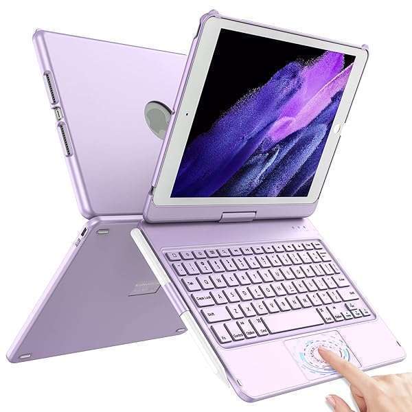 TQQ Touchpad Keyboard Case for iPad 10.2 9th/8th/7th Gen, Keyboard Case for iPad 9th Generation/8th/7th Gen-360° Rotatable Protective Cover for iPad Keyboard 9th/8th/7th Gen with Pencil Holder (Purple)
