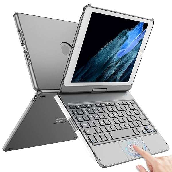 TQQ TQQ Touchpad Keyboard Case for iPad 10.2 9th/8th/7th Gen, Keyboard Case for iPad 9th Generation/8th/7th Gen-360° Rotatable Protective Cover with Pencil Holder (Gray)