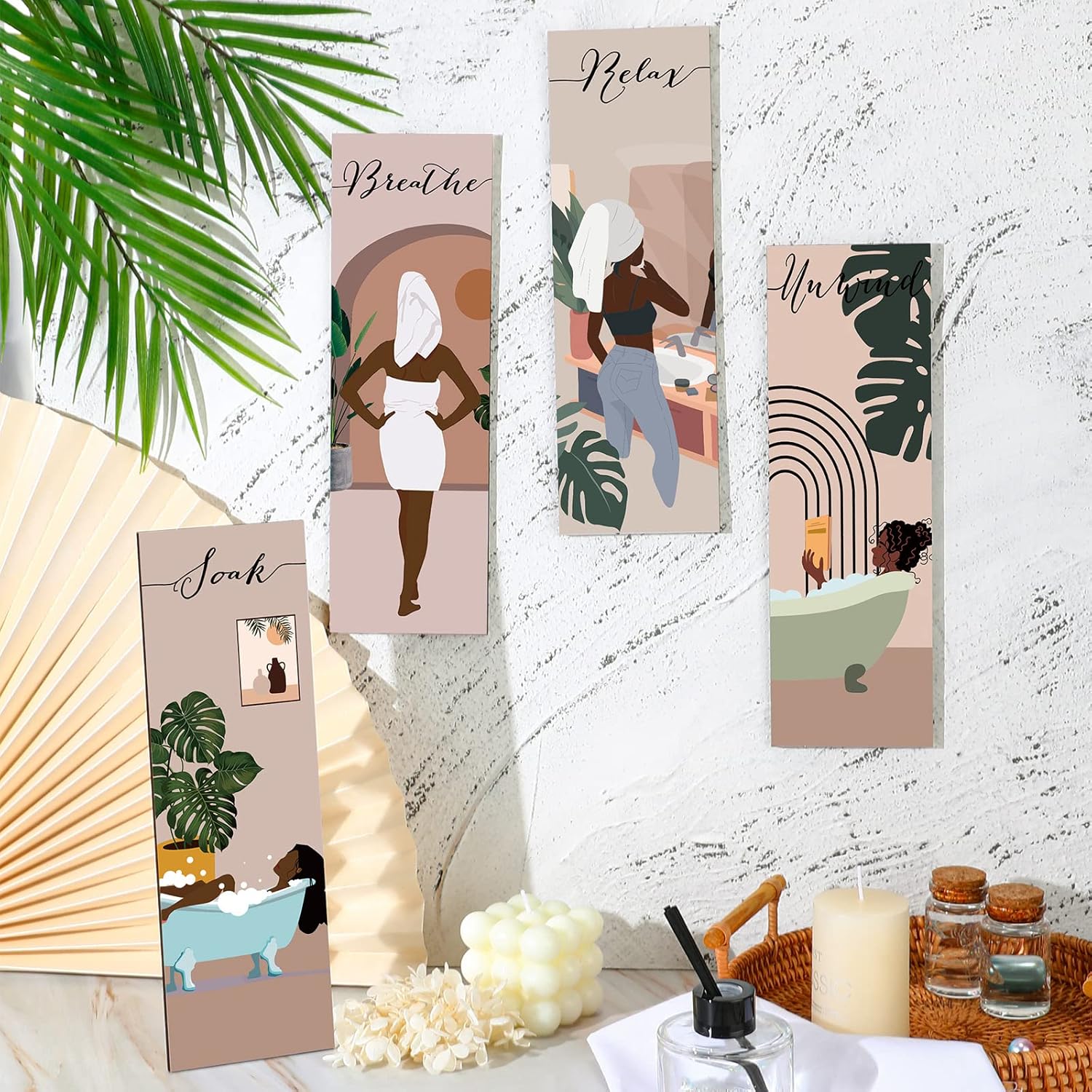 Yulejo Yulejo Relax Soak Unwind Breathe Sign Decor for Bathroom Wall Abstract Boho Wooden Art Mid Century Minimalist Rustic Plaque 11 x 3.5 Inch - View 4 of 7