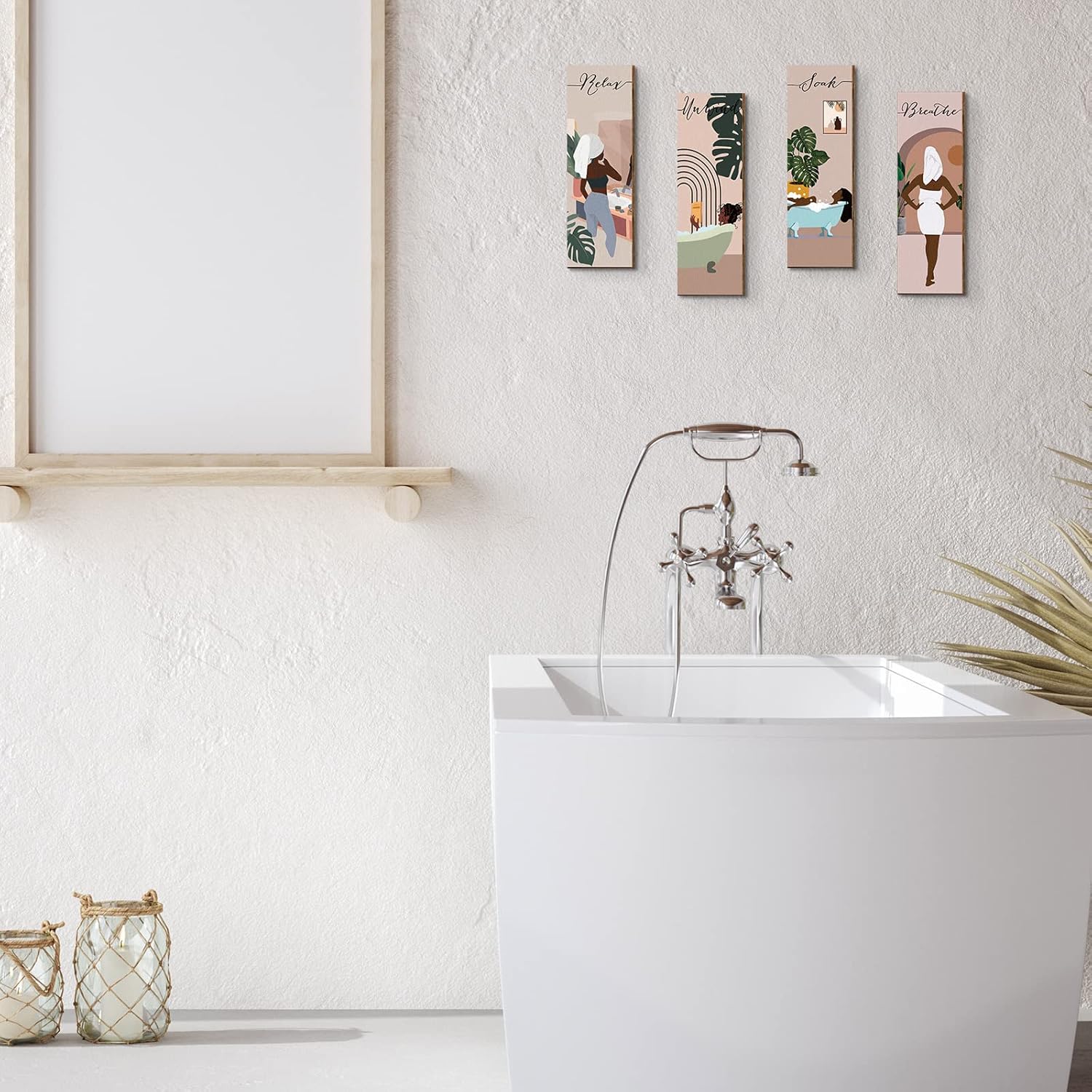 Yulejo Yulejo Relax Soak Unwind Breathe Sign Decor for Bathroom Wall Abstract Boho Wooden Art Mid Century Minimalist Rustic Plaque 11 x 3.5 Inch - View 7 of 7