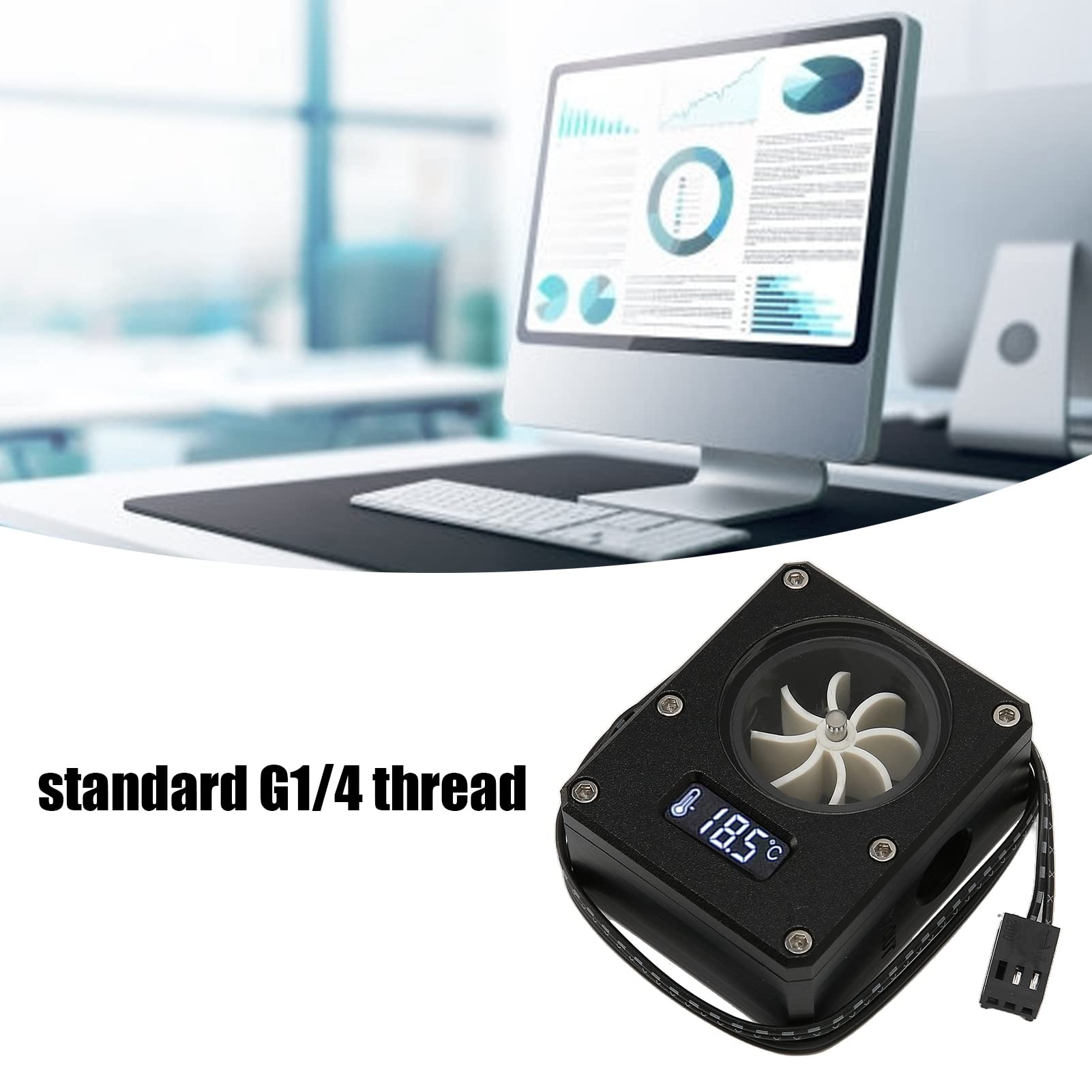 GOWENIC Water Cooling Meter Indicator 12V Small PC Acrylic Rustproof 3pin G1/4 Thread for Efficient PC Water Cooling System Black - View 2 of 9