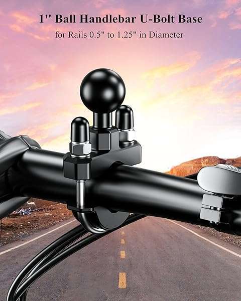 BRCOVAN Buy BRCOVAN Handlebar U-Bolt Mount Base with 1'' TPU Ball - Fits 0.5'' to 1.25'' Rails, Compatible with RAM Mounts & Phone Holders - View 4 of 11