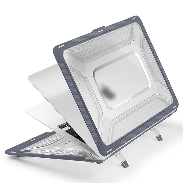 Batianda Batianda Heavy Duty Protective Case for MacBook Air 13 inch 2021 2020 A2337 M1 A2179 A1932 with Slim Bumper Kickstand and Keyboard Cover Gray - View 4 of 7