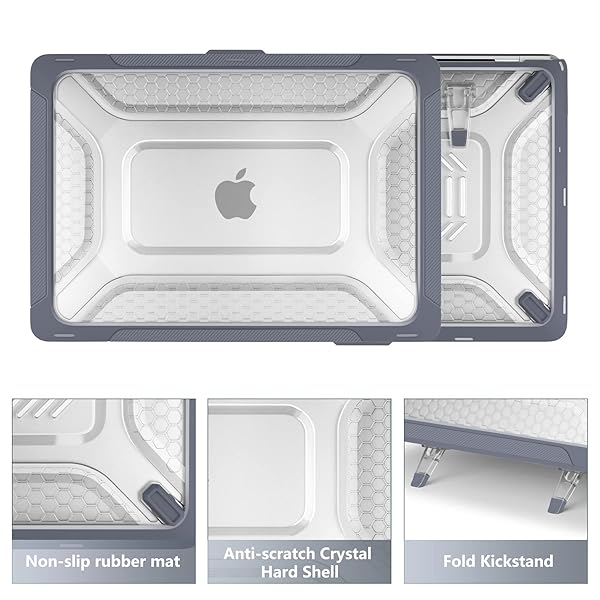 Batianda Batianda Heavy Duty Protective Case for MacBook Air 13 inch 2021 2020 A2337 M1 A2179 A1932 with Slim Bumper Kickstand and Keyboard Cover Gray - View 7 of 7