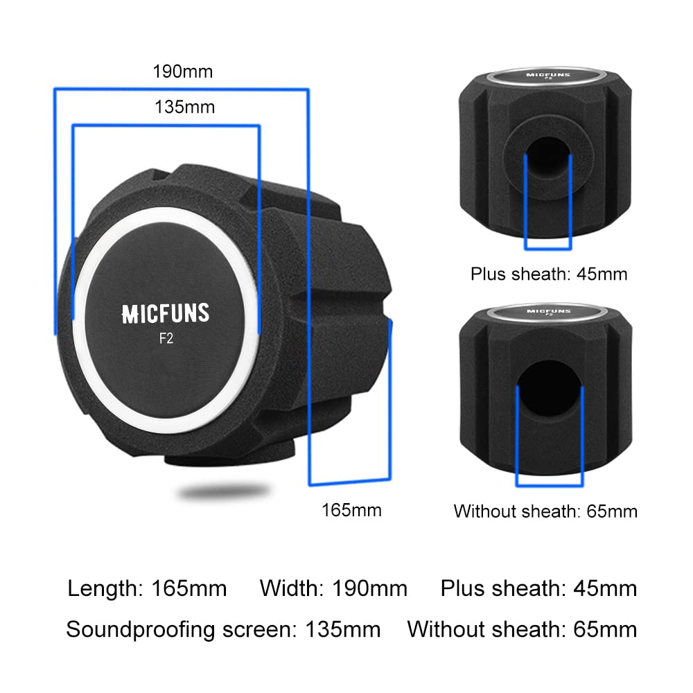 micfuns Micfuns F2 Professional Microphone Windscreens Pop Filter Acoustic Filter for 45mm to 60mm Microphones Reduces Noise and Reflections Black - View 3 of 8