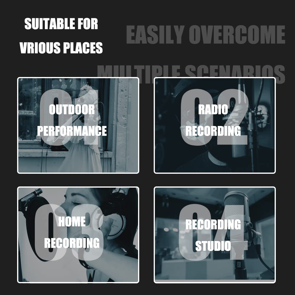 micfuns Micfuns F2 Professional Microphone Windscreens Pop Filter Acoustic Filter for 45mm to 60mm Microphones Reduces Noise and Reflections Black - View 7 of 8