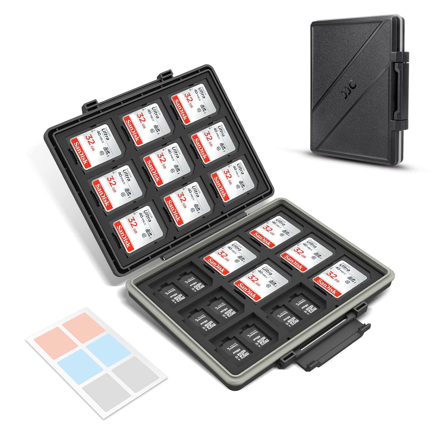 High Capacity 54 Slots Memory Card Case for Micro SD and SD Cards Water Resistant Anti Shock Organizer with Labels