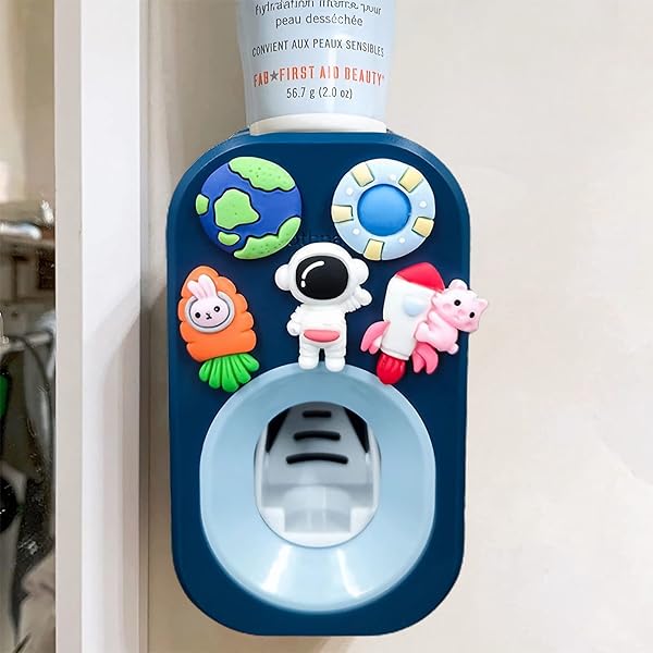 Mr. Thumbs Automatic Kid Toothpaste Dispenser Wall Mounted Bathroom Decor for Kids and Family by Mr Thumbs Astronaut Design