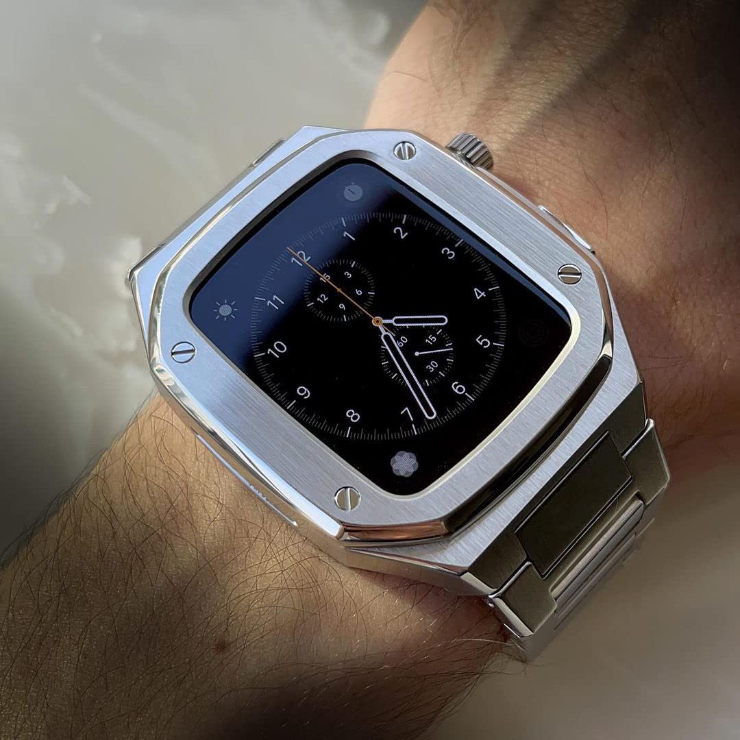 316L Stainless Steel Case and Strap Silica Band for Apple Watch Series 7 41mm 45mm Series 6 5 4 SE 44mm Modification Kit Silver - View 3 of 8