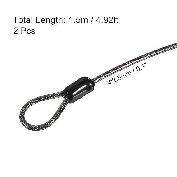 PATIKIL PATIKIL Security Steel Cable 2.5mm x 1.5m/4.92ft Coated Luggage Lock Wire Rope with Double Loop Black 2 Pack - View 4 of 7