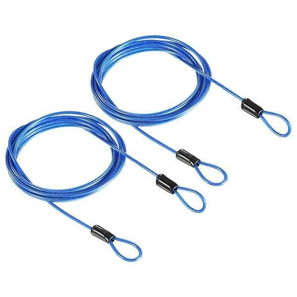 PATIKIL PATIKIL 2 Pack Security Steel Cable 2.5mm x 2m Coated Luggage Lock Wire Rope - Durable & Reliable Blue Double Loop
