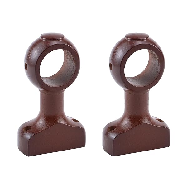 HEVSTIL HEVSTIL 2 Pack Wood Curtain Rod Holder Brackets for 1-2/5 Inch Pole in Brown