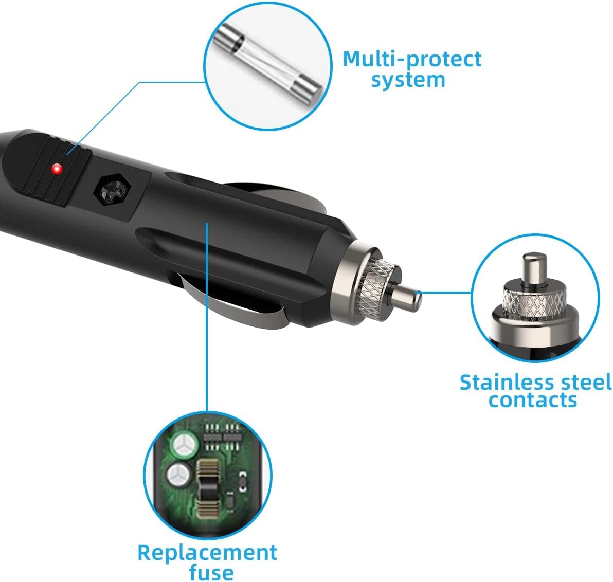 HECHOBO 12V 2A Car Charger Universal Power Cord 5.5x2.1mm to Cigarette Lighter with 8 Connectors for DVD Player and More 6.6ft - View 4 of 7