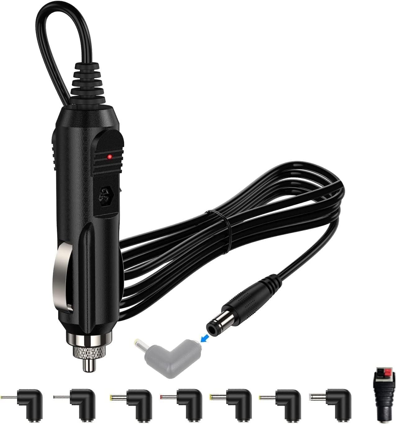 HECHOBO 12V 2A Car Charger Universal Power Cord 5.5x2.1mm to Cigarette Lighter with 8 Connectors for DVD Player and More 6.6ft