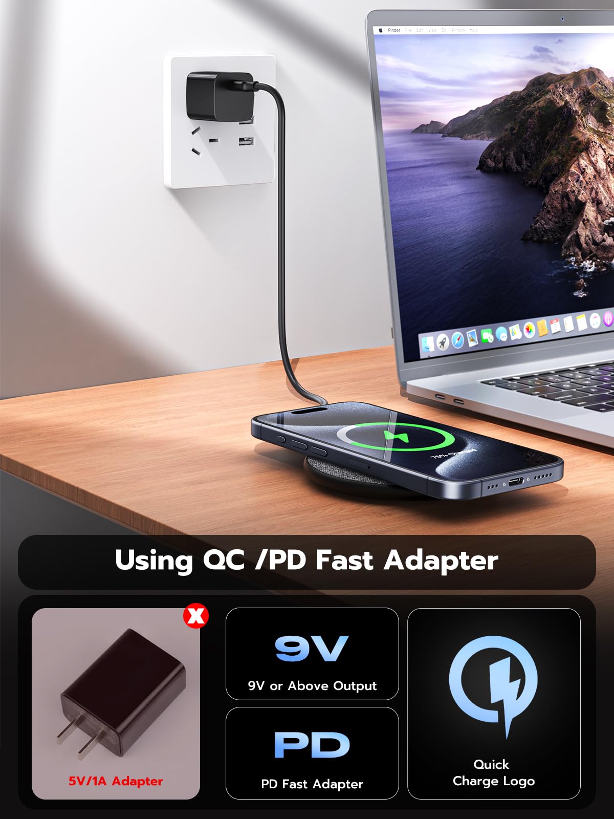 NEWQ NewQ 15W Max Wireless Charger Pad for iPhone and Samsung Galaxy 2 Pack Fast Charging Solution - View 7 of 8