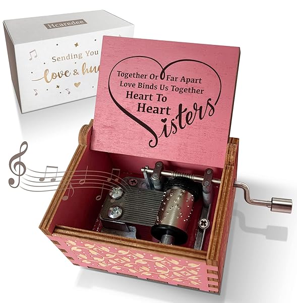 Hcaredee Hcaredee Sister Gifts Music Box You are My Sunshine Hand Crank Wooden Musical Box for Sisters Birthday Christmas Graduation Best Friends BFF Pink