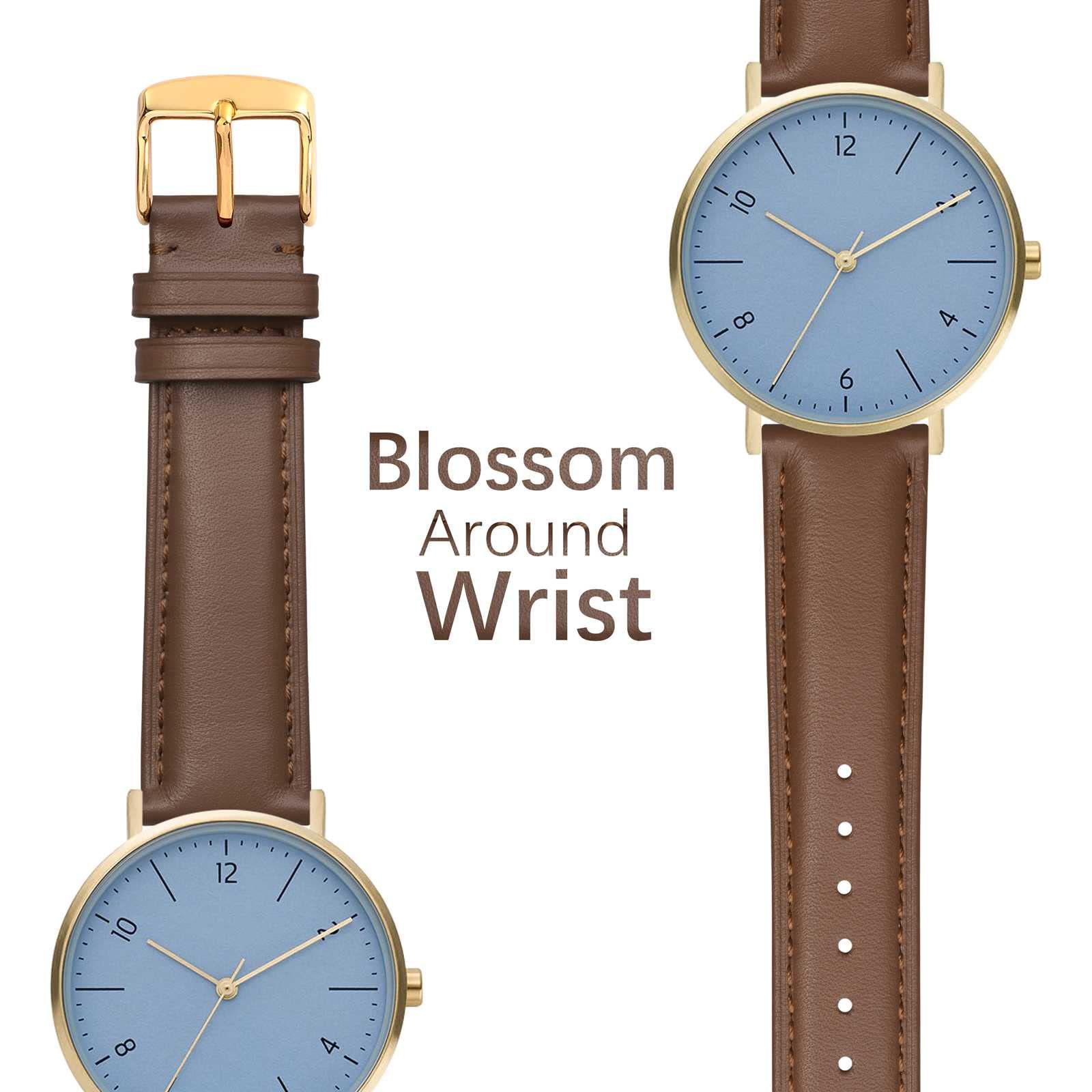 WOCCI WOCCI 18mm Flower Watch Band for Women Genuine Leather Quick Release Strap with Gold Buckle in Brown - View 3 of 9