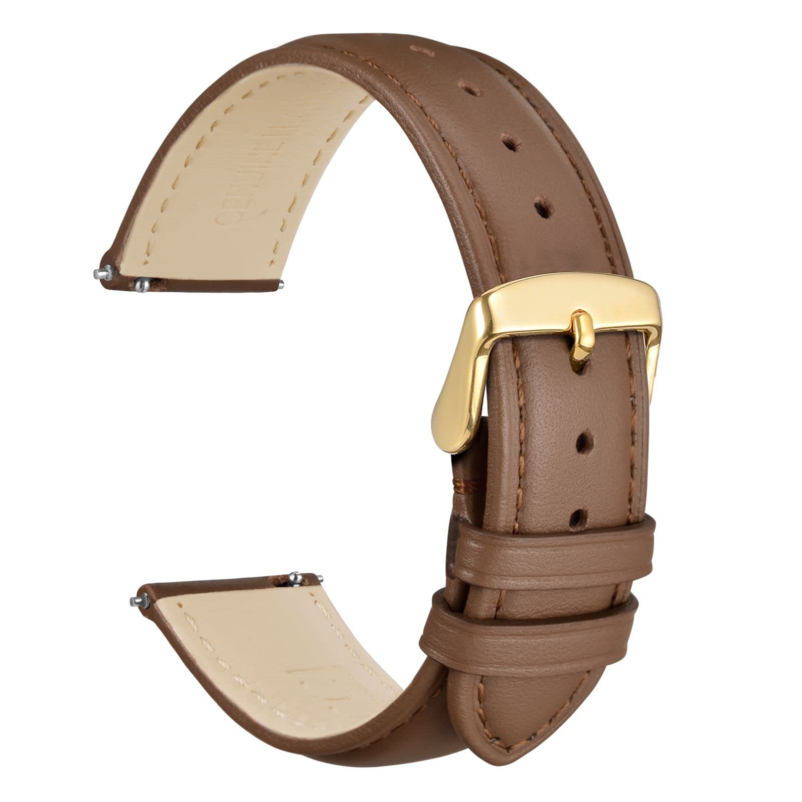WOCCI WOCCI 18mm Flower Watch Band for Women Genuine Leather Quick Release Strap with Gold Buckle in Brown