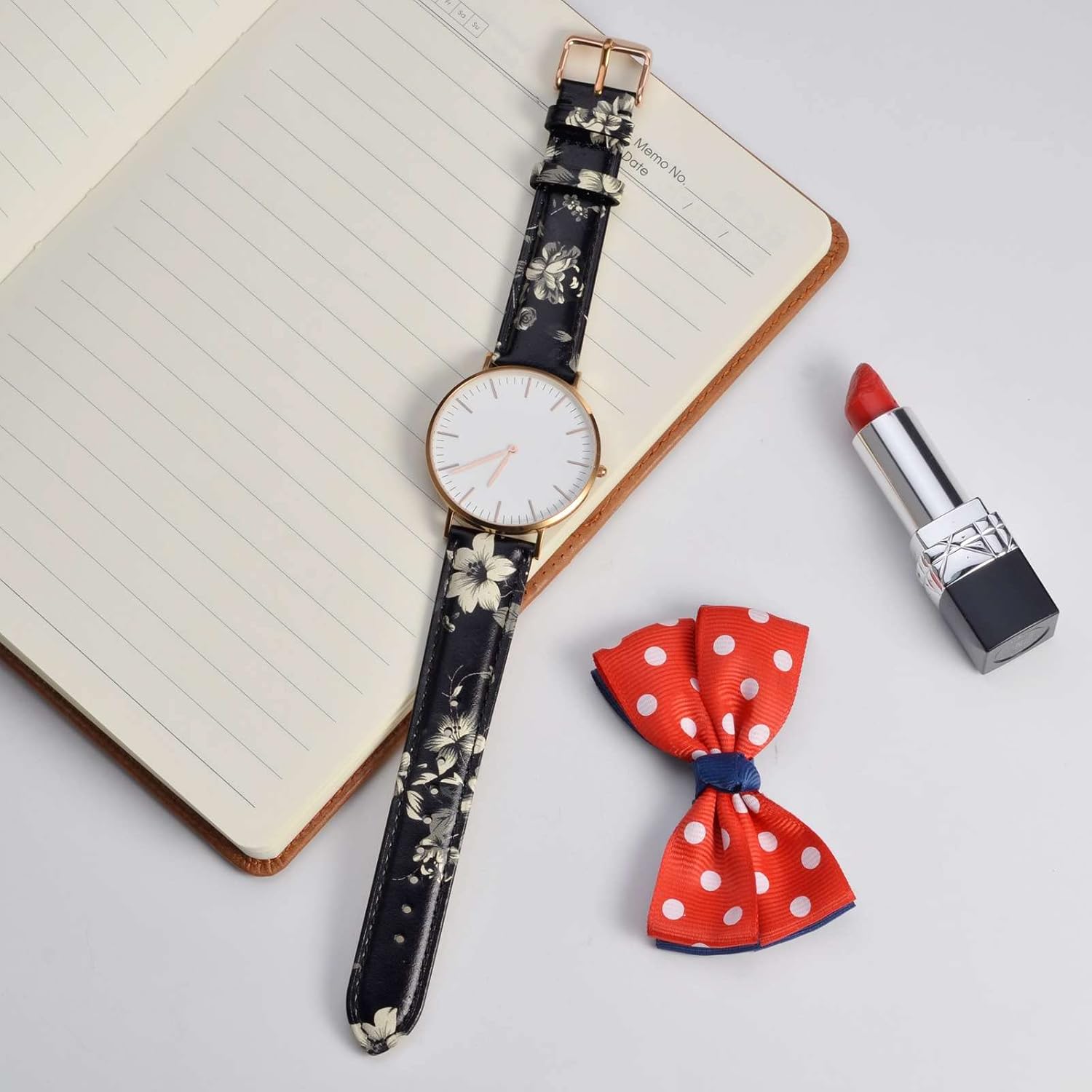 WOCCI WOCCI 22mm Flower Watch Band for Women Genuine Leather Quick Release Strap with Rose Gold Buckle Ash Blooms - View 8 of 9