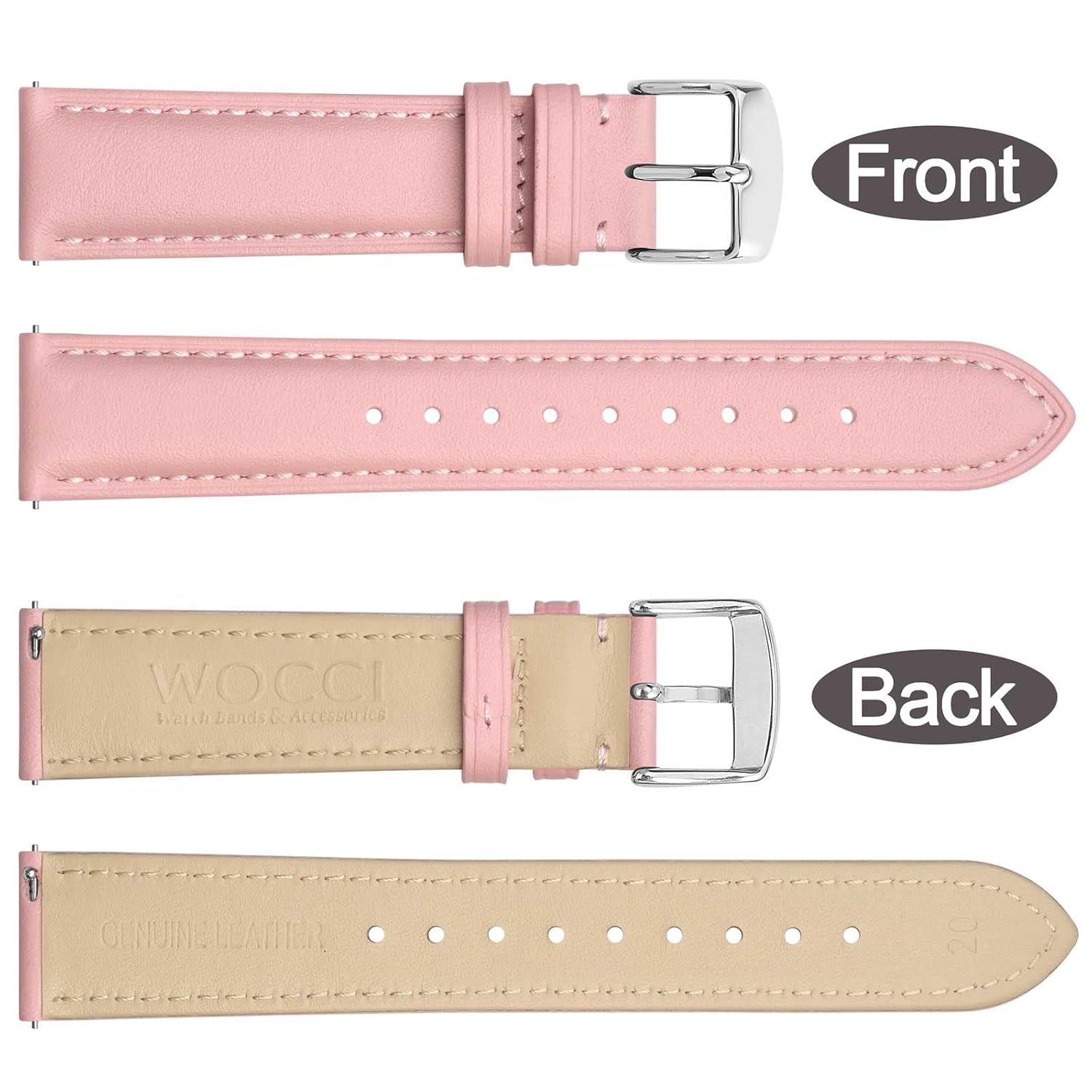 WOCCI WOCCI 20mm Pink Flower Watch Band for Women Genuine Leather Quick Release Strap with Silver Buckle - View 4 of 9