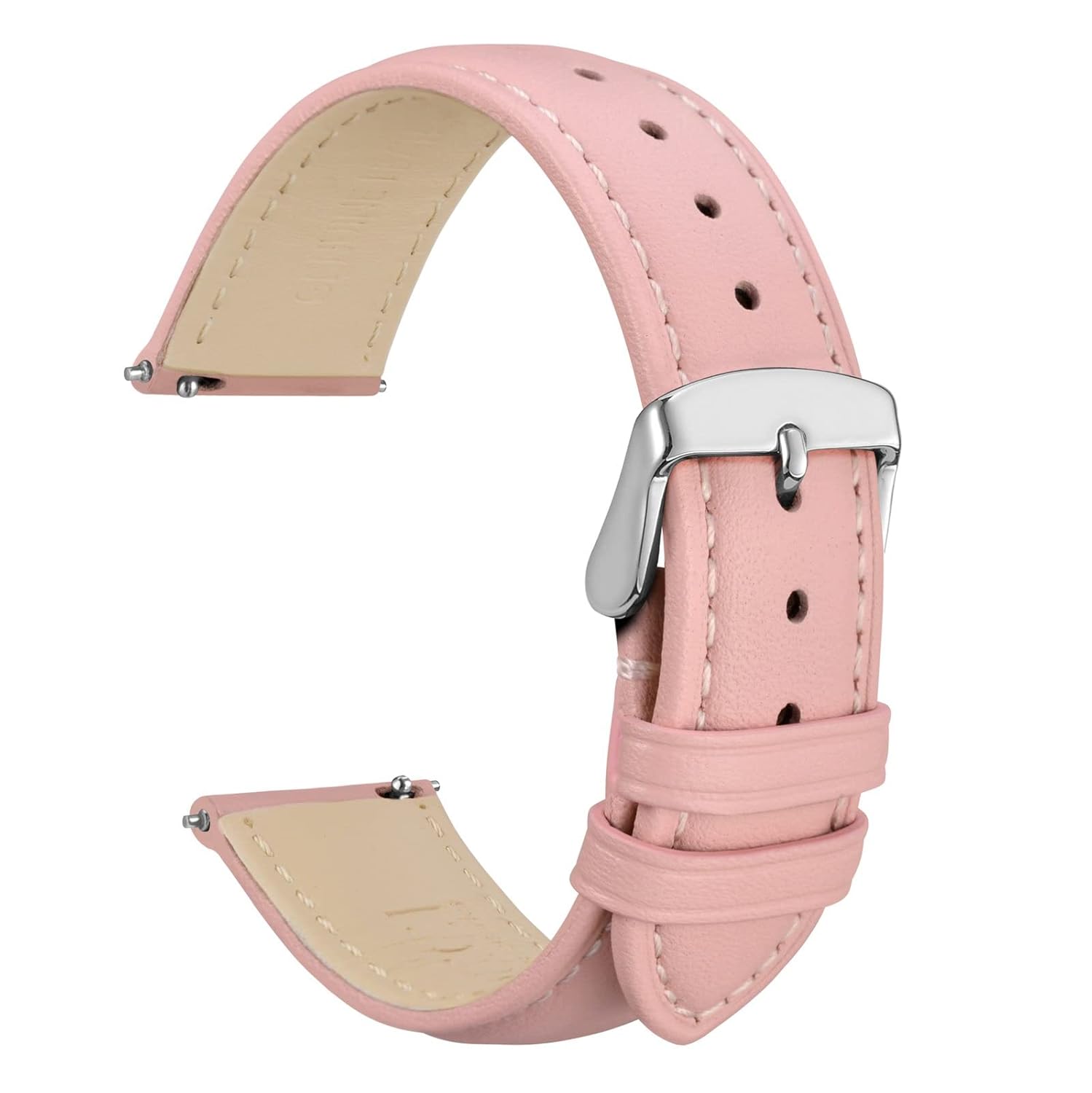 WOCCI 20mm Pink Flower Watch Band for Women Genuine Leather Quick Release Strap with Silver Buckle