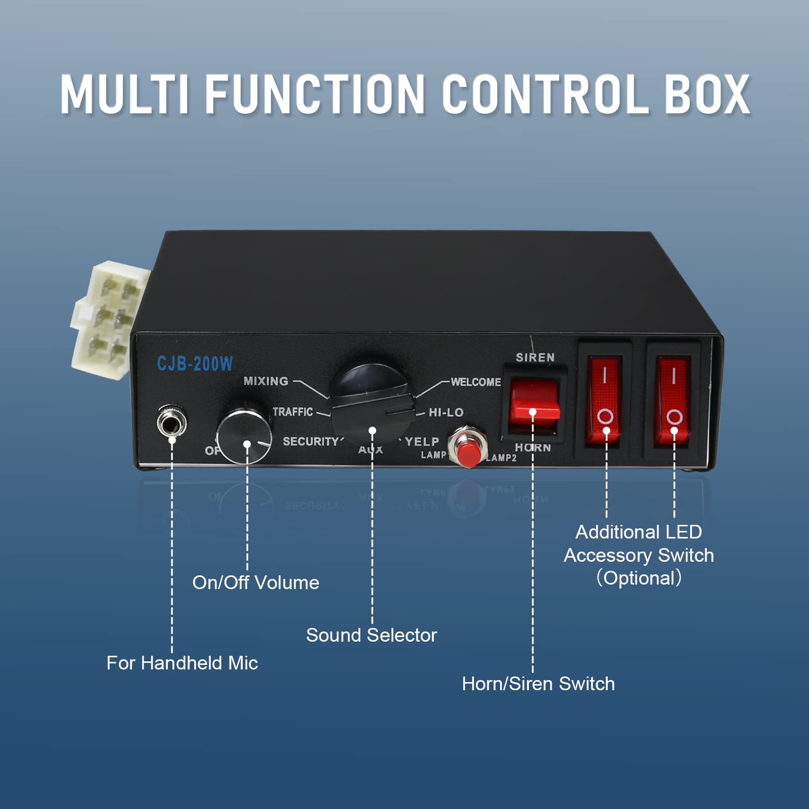 DICMIC 200W Emergency Warning Siren PA Speaker System with Handheld Microphone and Dual Light Control Switches - View 2 of 6