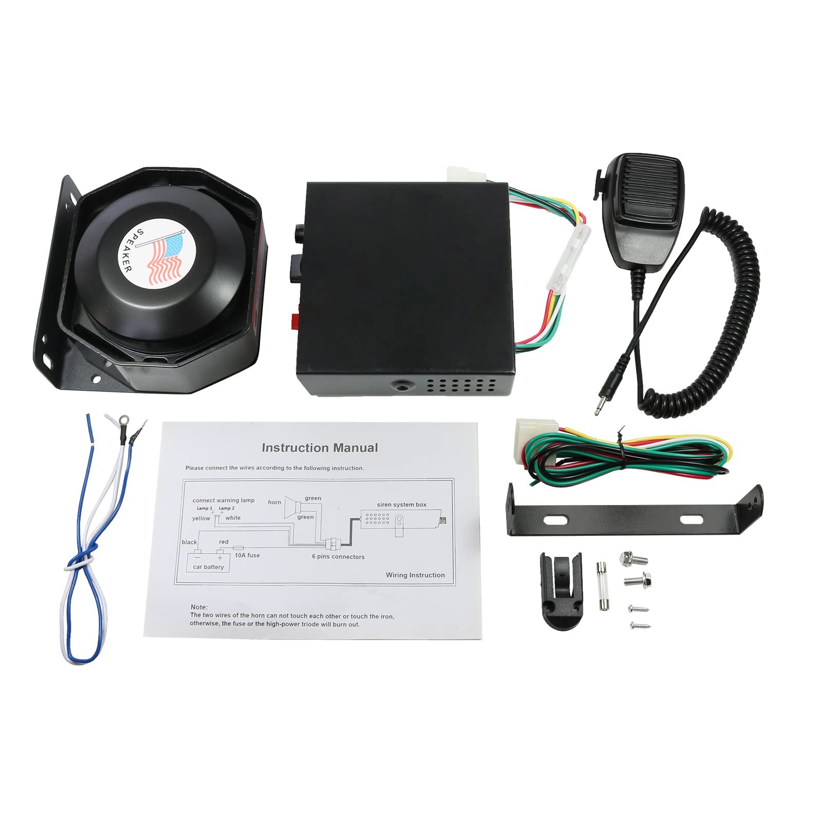 DICMIC 200W Emergency Warning Siren PA Speaker System with Handheld Microphone and Dual Light Control Switches