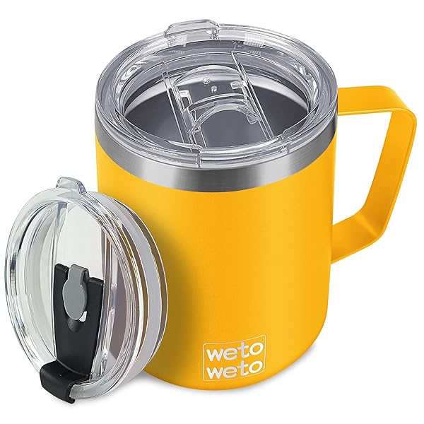 WETOWETO 14 oz Vacuum Insulated Coffee Mug Double Wall Stainless Steel Travel Tumbler with Lid in Alpine Yellow for Outdoor Use