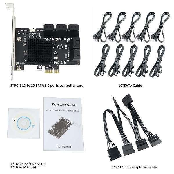 Trotwei Blue 10-Port SATA Expansion Card - PCIe x1 to SATA 3.0 Controller for SSD/HDD | Compatible with Windows XP/7/8/10 - View 8 of 8