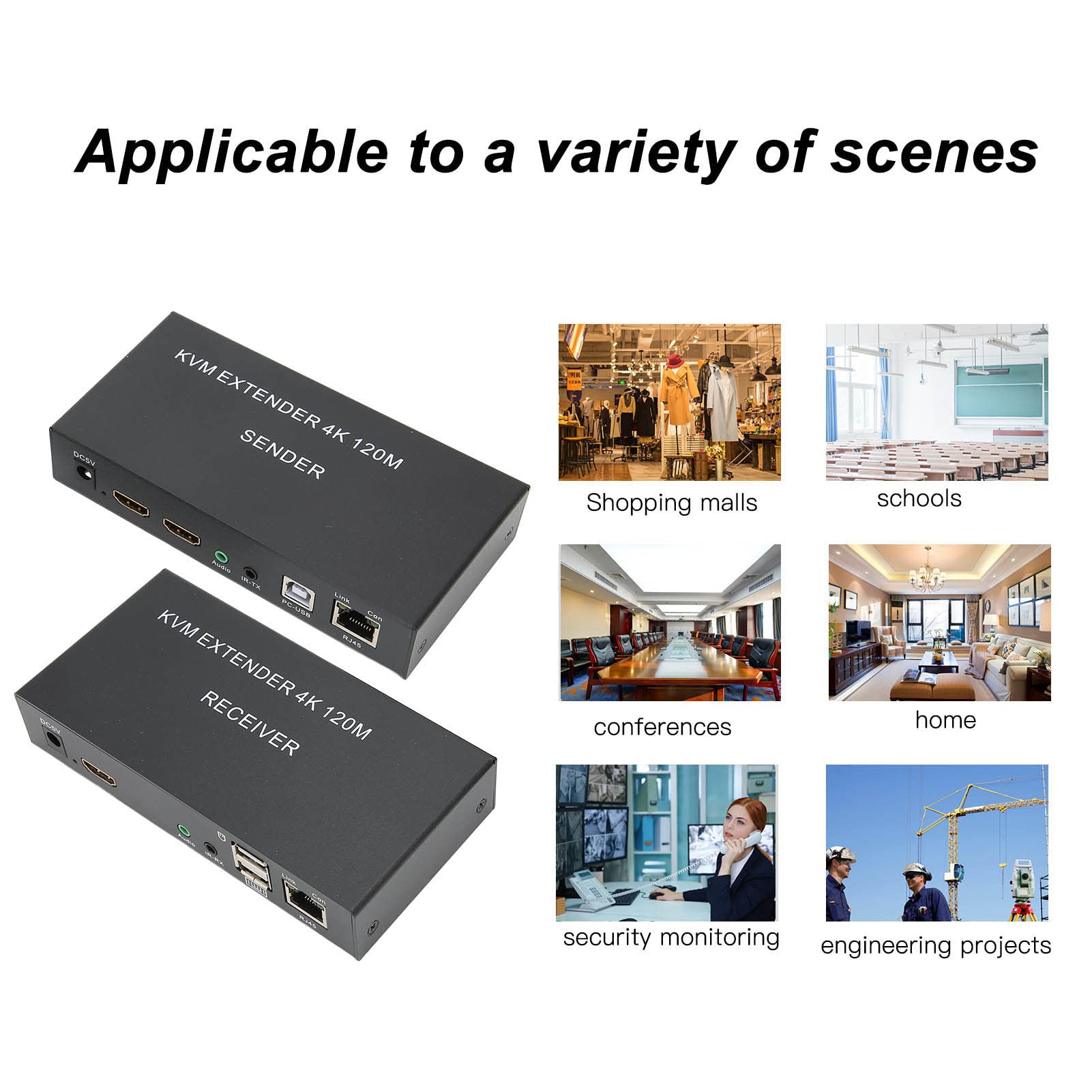 4K HDMI KVM Switch USB KVM Extender Cat5e 6 Up to 120M Plug and Play Infrared Network Extender for Keyboard Mouse Computer Laptop PS3 PS4 - View 5 of 9