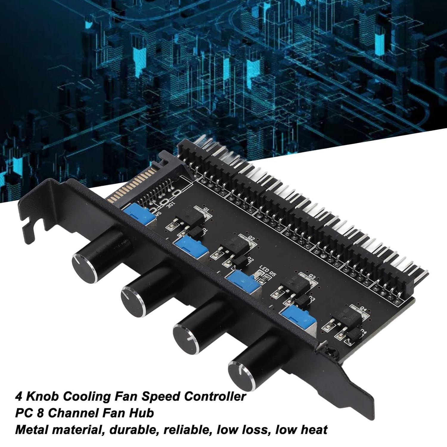 ASHATA ASHATA 8 Channels Fan Hub with 4 Knob Speed Controller for CPU Chassis HDD VGA PWM Water Cooling System SATA Interface - View 3 of 9