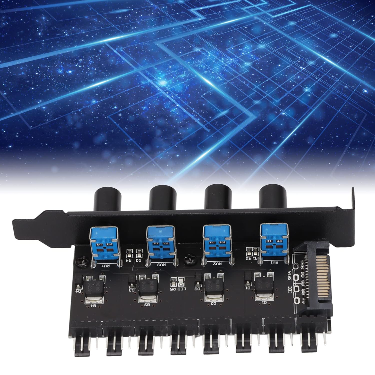 ASHATA ASHATA 8 Channels Fan Hub with 4 Knob Speed Controller for CPU Chassis HDD VGA PWM Water Cooling System SATA Interface - View 5 of 9