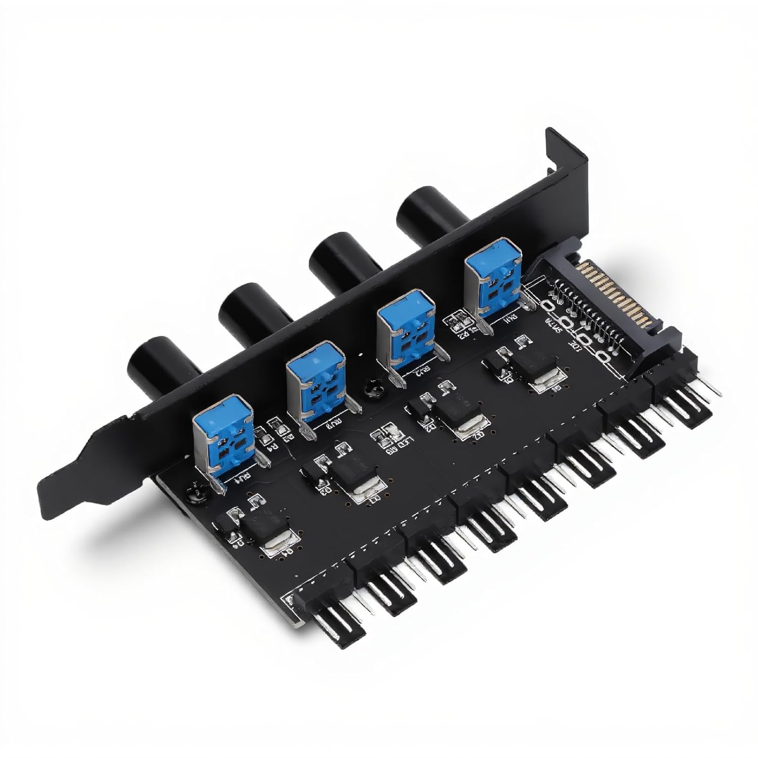 ASHATA 8 Channels Fan Hub with 4 Knob Speed Controller for CPU Chassis HDD VGA PWM Water Cooling System SATA Interface