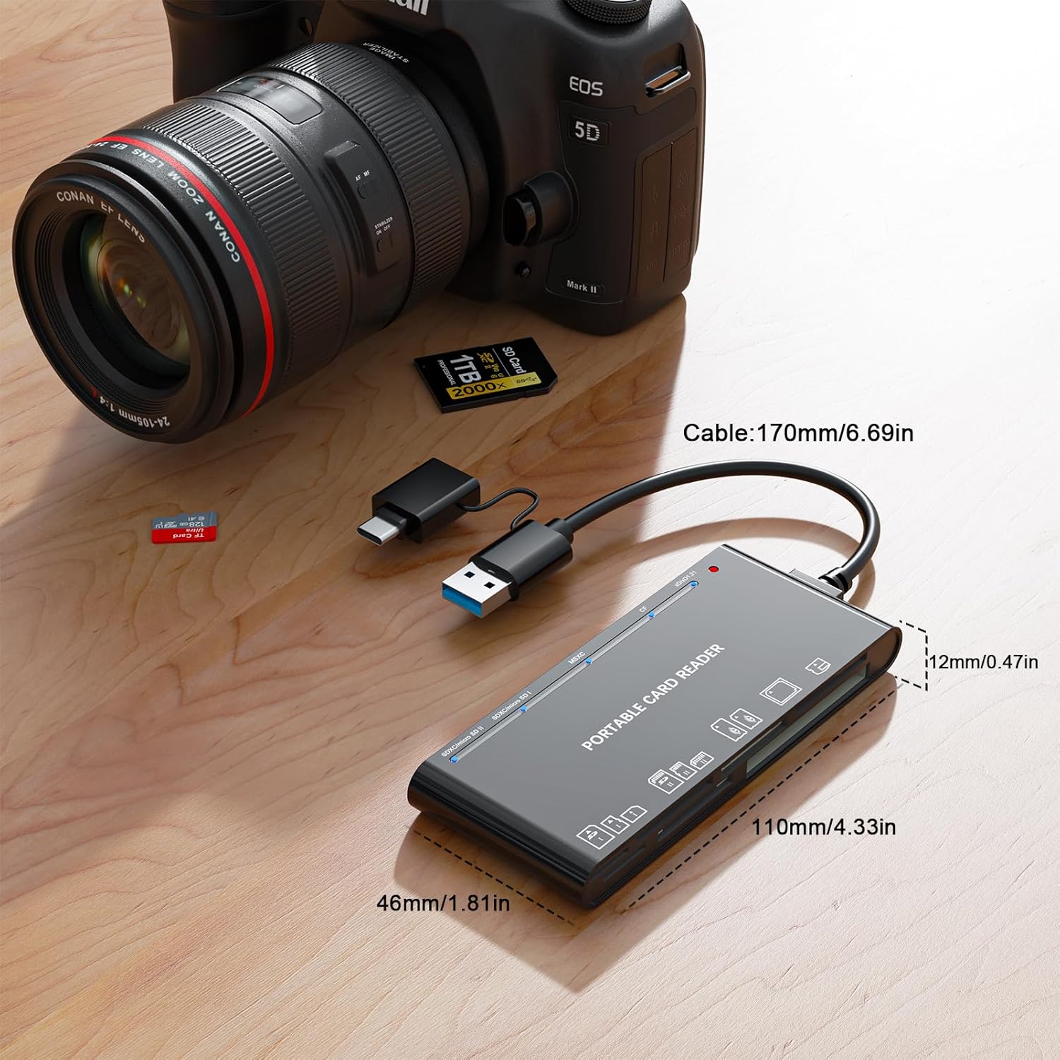 Rocketek USB C USB3.0 Multi Card Reader 7-in-1 Adapter for SD TF XD CF MS Compatible with Windows Mac iPhone Android USB A USB C - View 4 of 8