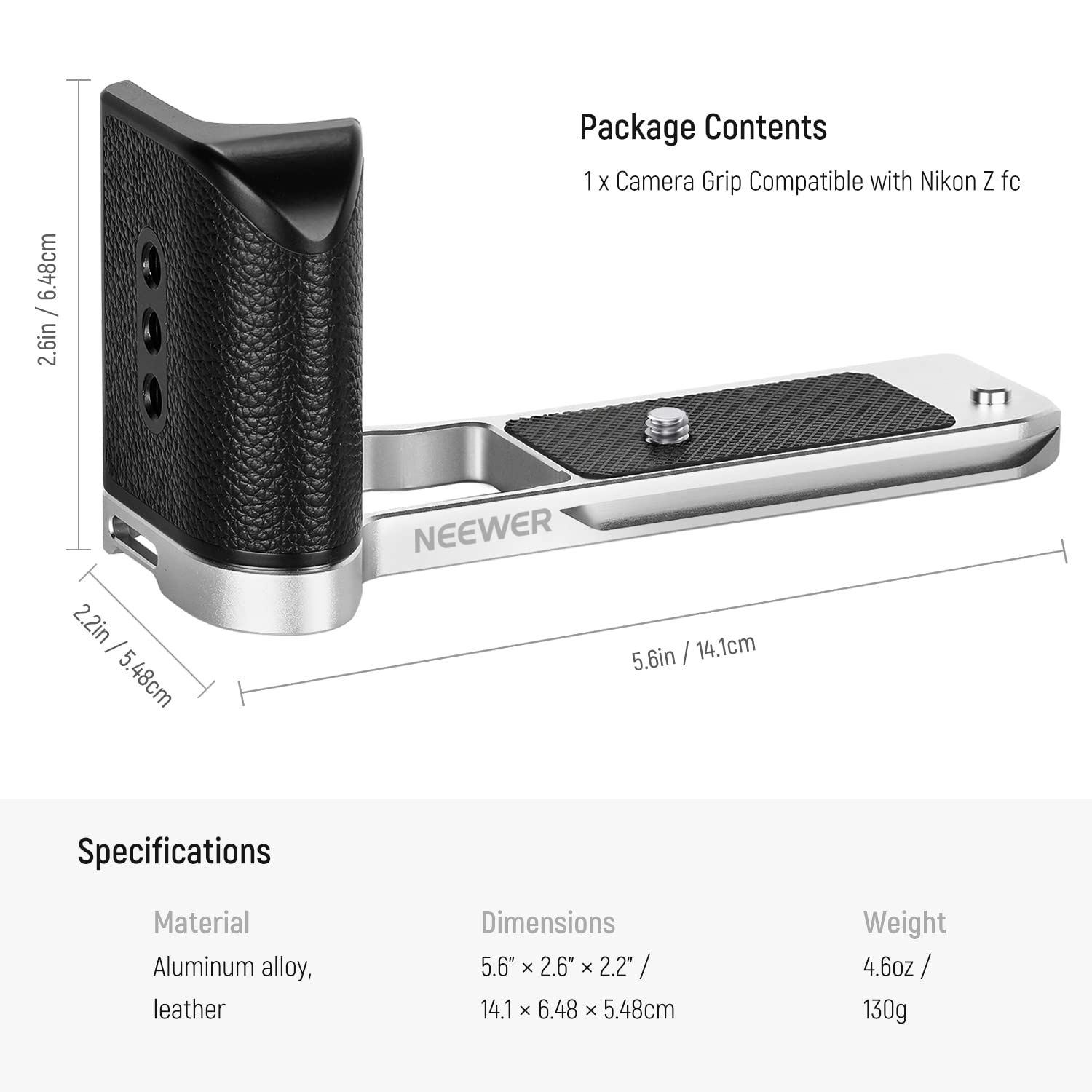 NEEWER NEEWER Aluminum Alloy L Shaped Camera Grip for Nikon Z fc with Retro Leather Handle and Cold Shoe Compatible with Nikon Z fc Mirrorless Camera - View 8 of 8