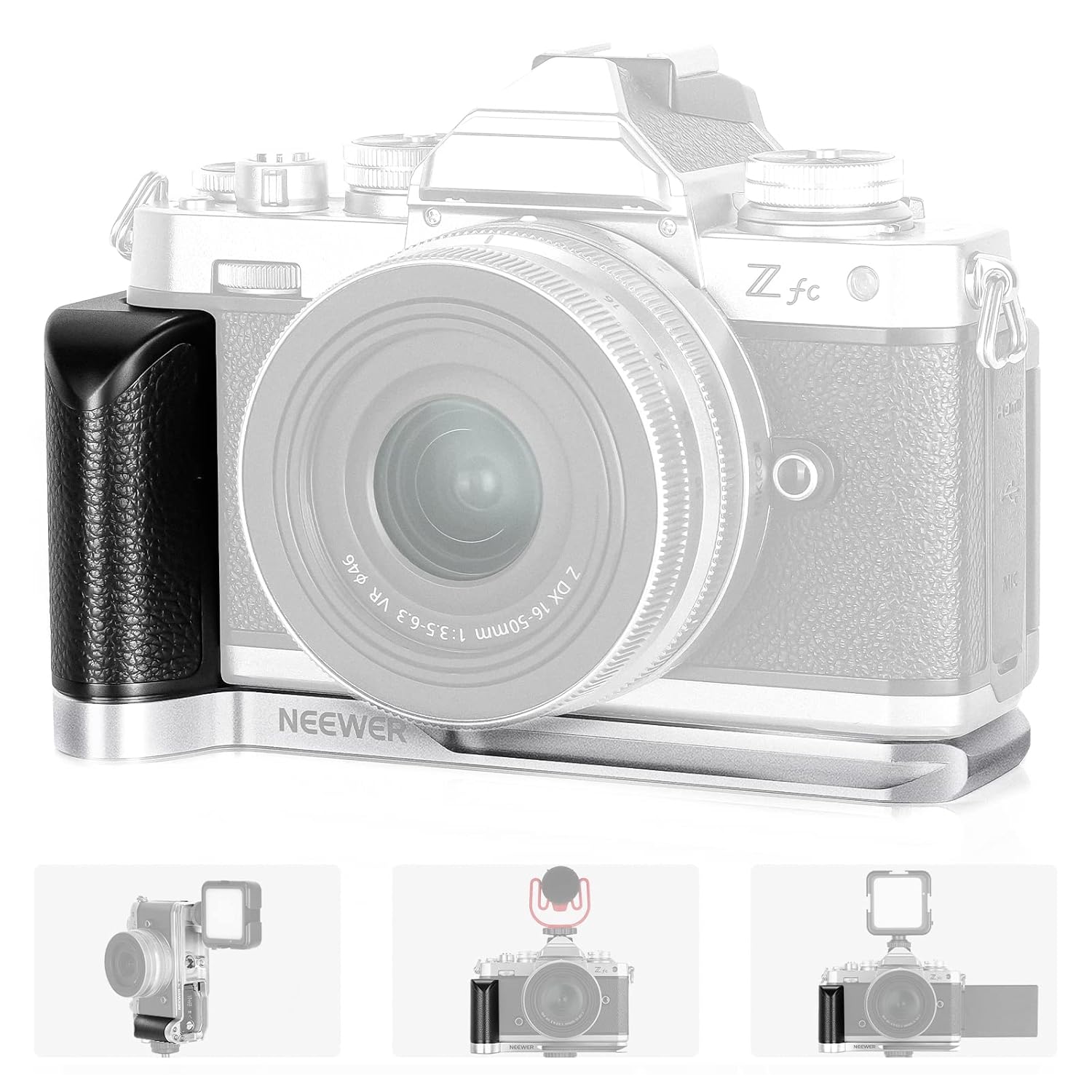 NEEWER Aluminum Alloy L Shaped Camera Grip for Nikon Z fc with Retro Leather Handle and Cold Shoe Compatible with Nikon Z fc Mirrorless Camera