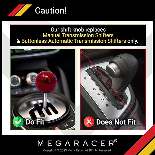 Mega Racer Ball Red Carbon Fiber Shift Knob | Buttonless Automatic & Manual Gear Shift Knobs for 4, 5, & 6 Speed Cars - View 6 of 7