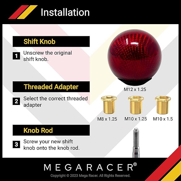 Mega Racer Ball Red Carbon Fiber Shift Knob | Buttonless Automatic & Manual Gear Shift Knobs for 4, 5, & 6 Speed Cars - View 7 of 7
