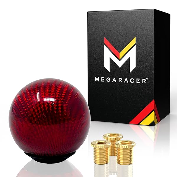 Mega Racer Ball Red Carbon Fiber Shift Knob | Buttonless Automatic & Manual Gear Shift Knobs for 4, 5, & 6 Speed Cars
