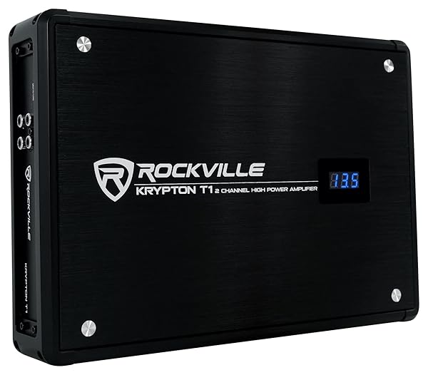 Rockville Krypton T1 1600W Peak Car Amplifier with Voltmeter - 400W RMS, 2 Channel Power Boost